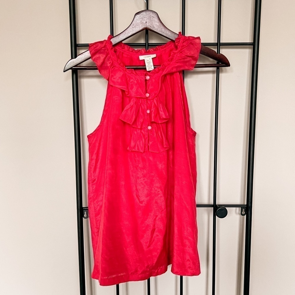 J. Crew Cranberry Silk Blend Ruffle Blouse Sz XS